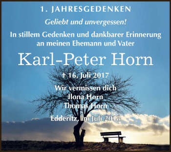 Traueranzeige von Karl-Peter Horn von WVG - Wochenspiegel Dessau / Köthen