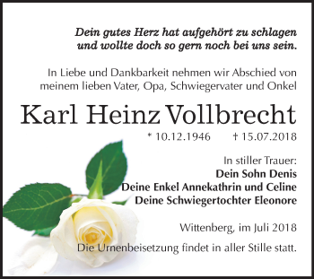 Traueranzeige von Karl Heinz Vollbrecht von Mitteldeutsche Zeitung