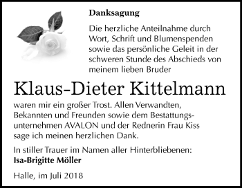 Traueranzeige von Klaus-Dieter Kittelmann von Mitteldeutsche Zeitung Halle/Saalkreis