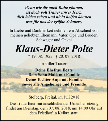 Traueranzeige von Klaus-Dieter Polte von Mitteldeutsche Zeitung