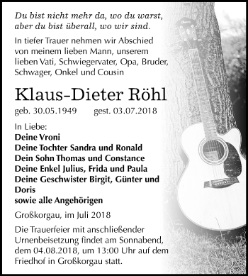 Traueranzeige von Klaus-Dieter Röhl von Mitteldeutsche Zeitung