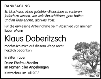 Traueranzeige von Klaus Doberitzsch von Mitteldeutsche Zeitung Zeitz