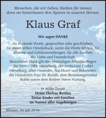 Traueranzeige von Klaus Graf von Mitteldeutsche Zeitung Merseburg/Querfurt