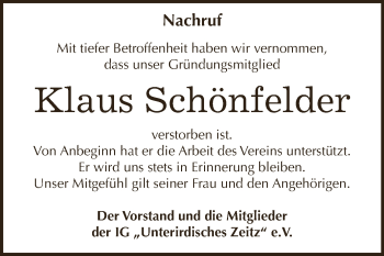 Traueranzeige von Klaus Schönfelder von Super Sonntag Zeitz