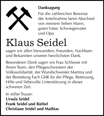 Traueranzeige von Klaus Seidel von Mitteldeutsche Zeitung Merseburg/Querfurt