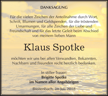 Traueranzeige von Klaus Spotke von Mitteldeutsche Zeitung Zeitz