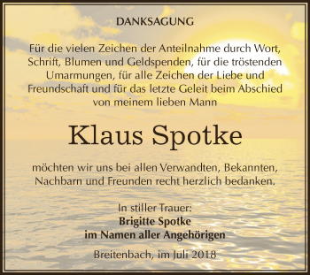 Traueranzeige von Klaus Spotke von Super Sonntag Zeitz