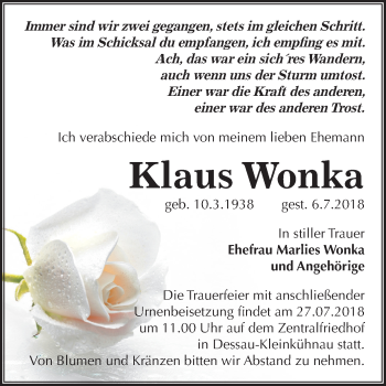 Traueranzeige von Klaus Wonka von Mitteldeutsche Zeitung