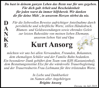 Traueranzeige von Kurt Ansorg von Mitteldeutsche Zeitung Dessau-Roßlau