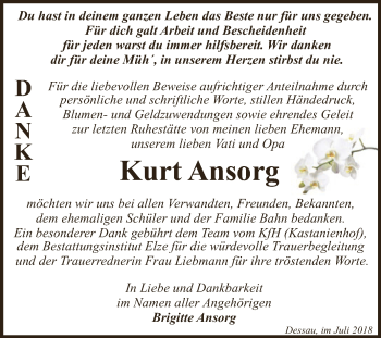 Traueranzeige von Kurt Ansorg von WVG - Wochenspiegel Dessau / Köthen