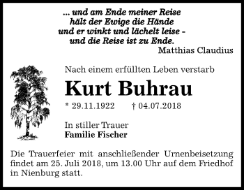 Traueranzeige von Kurt Buhrau von Mitteldeutsche Zeitung Bernburg