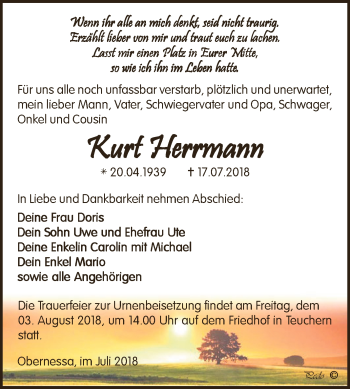 Traueranzeige von Kurt Herrmann von WVG - Wochenspiegel NMB / WSF / ZTZ