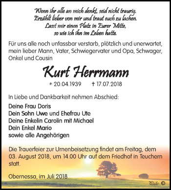 Traueranzeige von Kurt Herrmann von Mitteldeutsche Zeitung Weißenfels