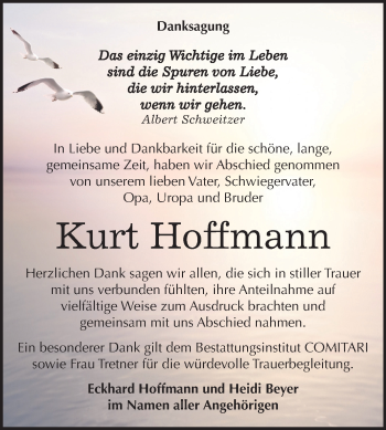 Traueranzeige von Kurt Hoffmann von Mitteldeutsche Zeitung Weißenfels