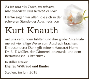 Traueranzeige von Kurt Knauth von Wochenspiegel Mansfelder Land
