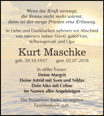 Traueranzeige von Kurt Maschke von Mitteldeutsche Zeitung