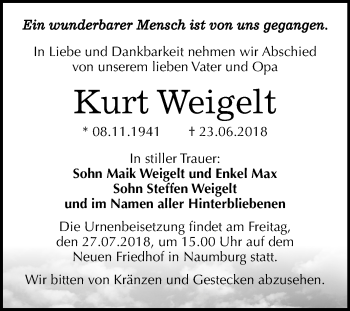 Traueranzeige von Kurt Weigelt von Mitteldeutsche Zeitung