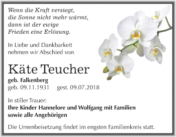 Traueranzeige von Käte Teucher von Mitteldeutsche Zeitung