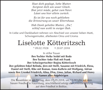 Traueranzeige von Liselotte Kötteritzsch von Mitteldeutsche Zeitung