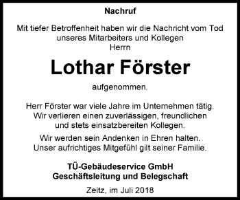 Traueranzeige von Lothar Förster von Mitteldeutsche Zeitung