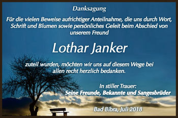 Traueranzeige von Lothar Janker von WVG - Wochenspiegel NMB / WSF / ZTZ