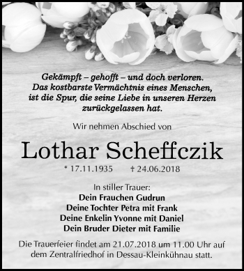 Traueranzeige von Lothar Scheffczik von Mitteldeutsche Zeitung Dessau-Roßlau