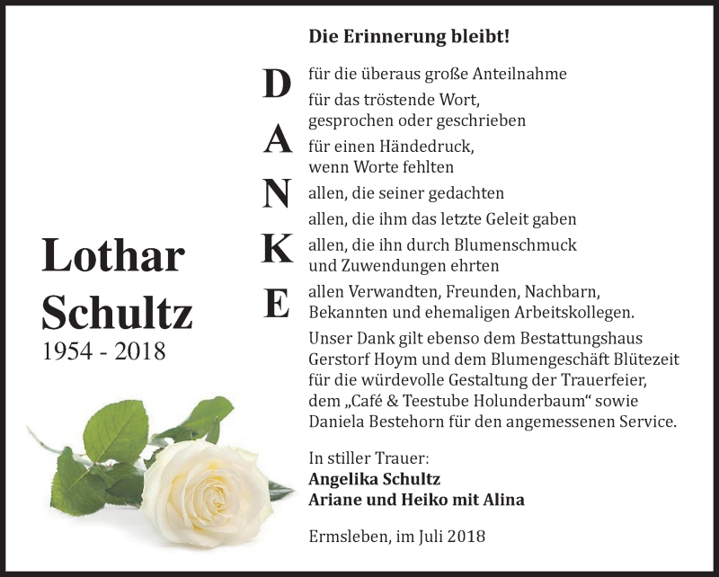  Traueranzeige für Lothar Schultz vom 28.07.2018 aus Mitteldeutsche Zeitung Quedlinburg