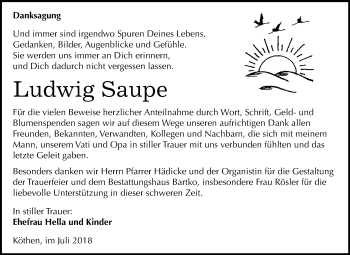 Traueranzeige von Ludwig Saupe von Mitteldeutsche Zeitung