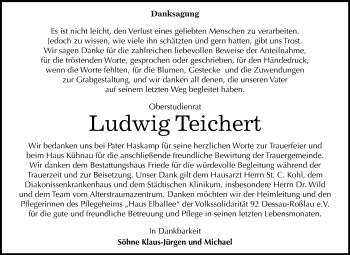 Traueranzeige von Ludwig Teichert von Mitteldeutsche Zeitung