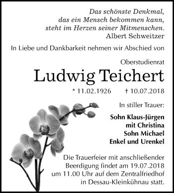 Traueranzeige von Ludwig Teichert von Mitteldeutsche Zeitung