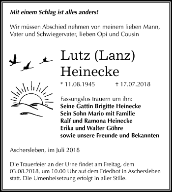 Traueranzeige von Lutz Heinecke von Mitteldeutsche Zeitung Aschersleben