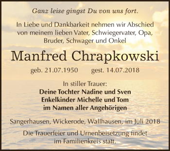 Traueranzeige von Manfred Chrapkowski von Super Sonntag SGH Mansf. Land