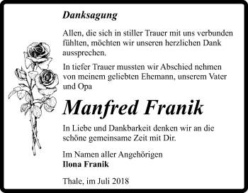 Traueranzeige von Manfred Franik von Mitteldeutsche Zeitung Quedlinburg