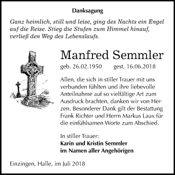 Traueranzeige von Manfred Semmler von Mitteldeutsche Zeitung Sangerhausen