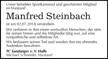 Traueranzeige von Manfred Steinbach von Mitteldeutsche Zeitung Halle/Saalkreis