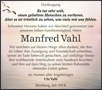 Traueranzeige von Manfred Vahl von Mitteldeutsche Zeitung Bernburg