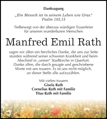 Traueranzeige von Manfred Emil Rath von Mitteldeutsche Zeitung Merseburg/Querfurt