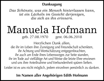 Traueranzeige von Manuela Hofmann von Mitteldeutsche Zeitung