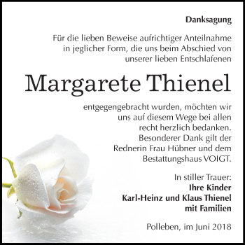 Traueranzeige von Margarete Thienel von Mitteldeutsche Zeitung