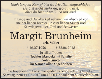 Traueranzeige von Margit Brunheim von Mitteldeutsche Zeitung Halle/Saalkreis