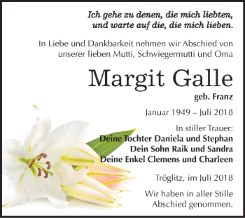 Traueranzeige von Margit Galle von Mitteldeutsche Zeitung