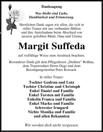 Traueranzeige von Margit Suffeda von Mitteldeutsche Zeitung Dessau-Roßlau