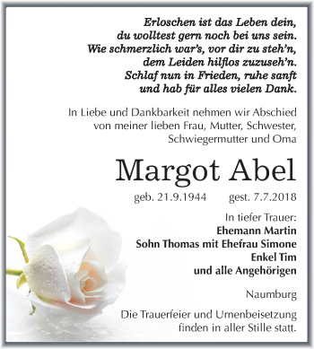 Traueranzeige von Margot Abel von Mitteldeutsche Zeitung