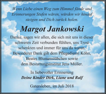 Traueranzeige von Margot Jankowski von Mitteldeutsche Zeitung Aschersleben