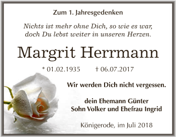 Traueranzeige von Margrit Herrmann von Super Sonntag SGH Mansf. Land