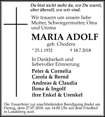 Traueranzeige von Maria Adolf von Mitteldeutsche Zeitung Halle/Saalkreis