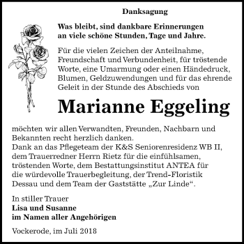 Traueranzeige von Marianne Eggeling von Mitteldeutsche Zeitung