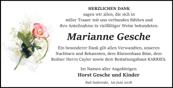 Traueranzeige von Marianne Gesche von Mitteldeutsche Zeitung Quedlinburg