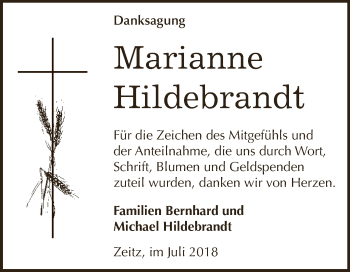 Traueranzeige von Marianne Hildebrandt von Super Sonntag Zeitz