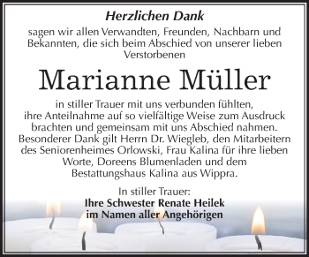 Traueranzeige von Marianne Müller von Mitteldeutsche Zeitung